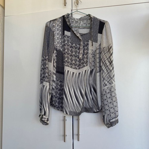 Gray Satin Blouse new, long sleeve, formal with pattern