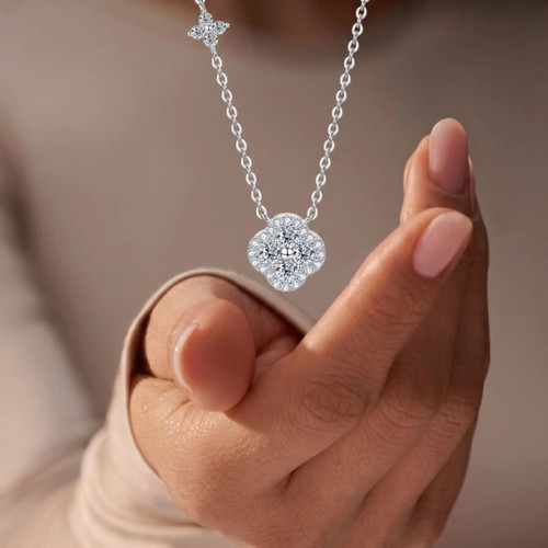 3 Carat Moissanite Clover Necklace with GRA Certificate