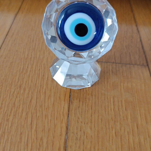 Vintage faceted crystal table eye paperweight