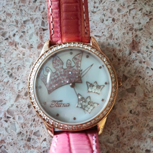 Women's watch with rhinestones and pink leather strap new