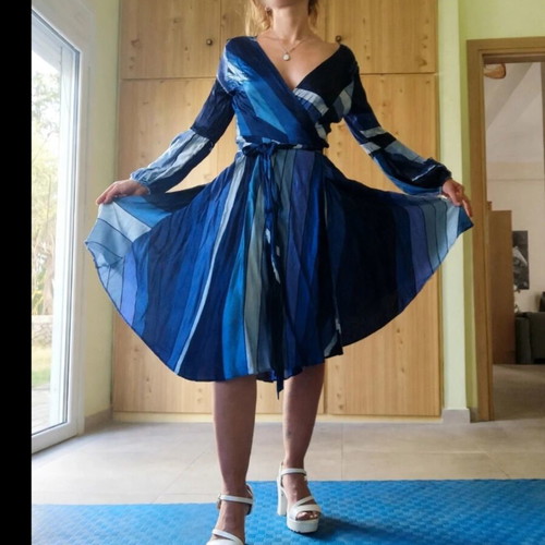 Zara blue satin midi wrap dress like new, size M
