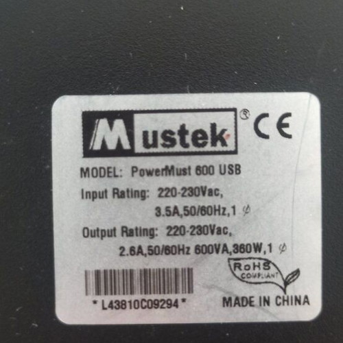 Mustek PowerMust 600 USB UPS like new, 600VA 360W