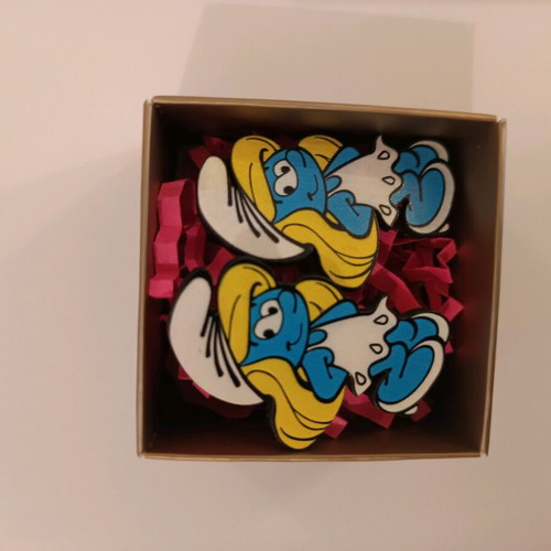 Wooden Smurfette earrings with stainless steel clasp, handmade 5 cm