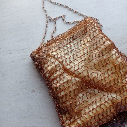 Evening bag like new with decorative beads, orange and gold