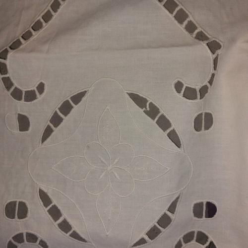 White curtain with hearts and flowers, set of 3 handmade pieces