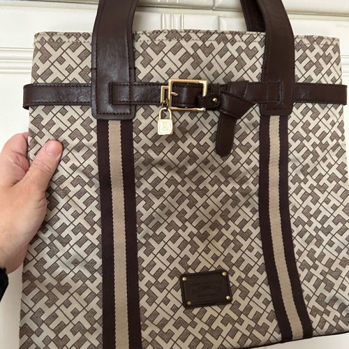 Tommy Hilfiger fabric handbag like new, beige and brown