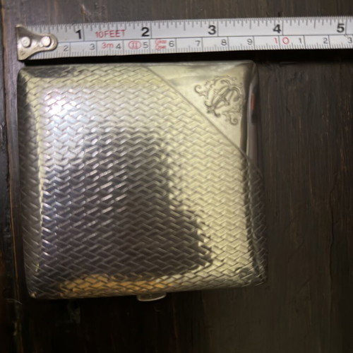 Engraved vintage alpaca cigarette case with monogram