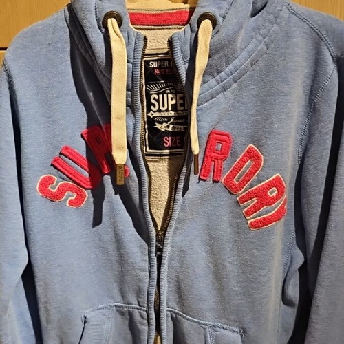 Superdry jacket used, blue, with fleece hood