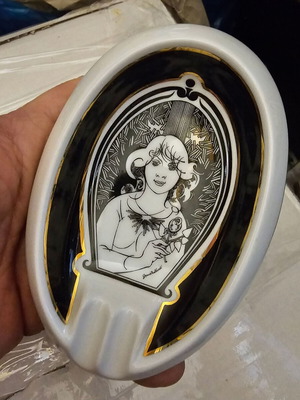 Hollohaza Hungarian porcelain ashtray used, Endre Szasz design