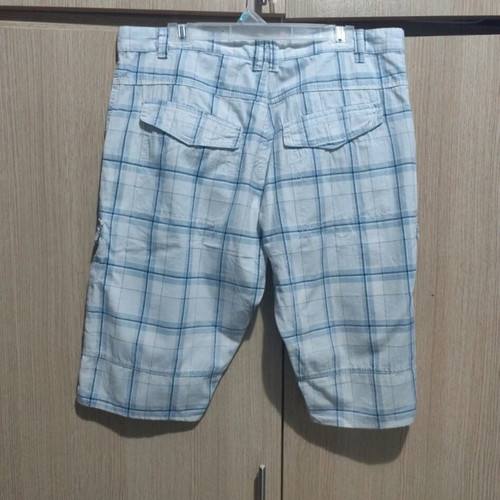Men's bermuda shorts used, cotton, white and turquoise