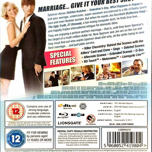 Killers Blu-Ray used, action comedy with Katherine Heigl and Ashton Kutcher