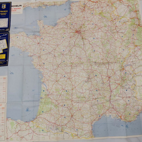 Vintage Michelin France Grandes Routes map used, 1950s-60s