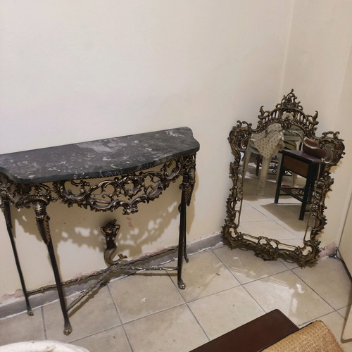 Console with mirror elegant baroque style like new, natural marble