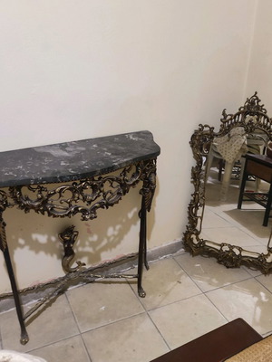 Console with mirror elegant baroque style like new, natural marble