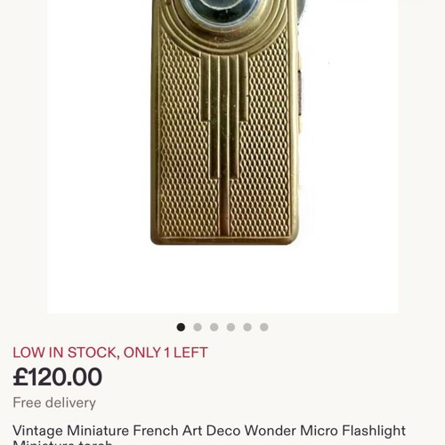 French Art Deco flashlight used, rare pack of two, gold color