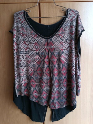Boho blouse like new, v-neck, pattern, asymmetric hem, XL