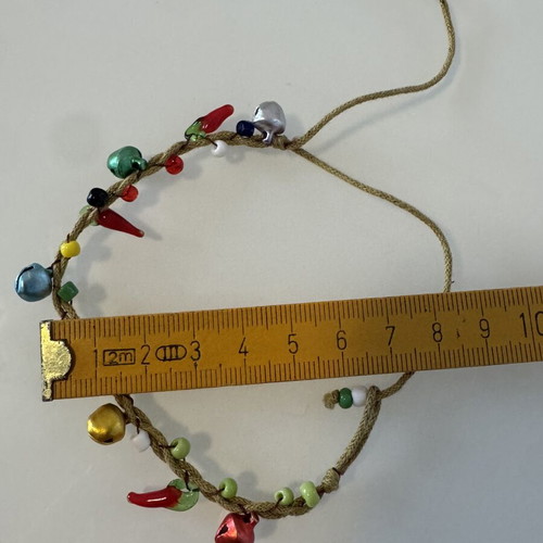 Handmade anklet with beads, bells and chili peppers, like new