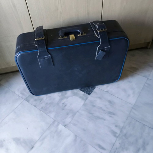 Vintage leather suitcase used, blue