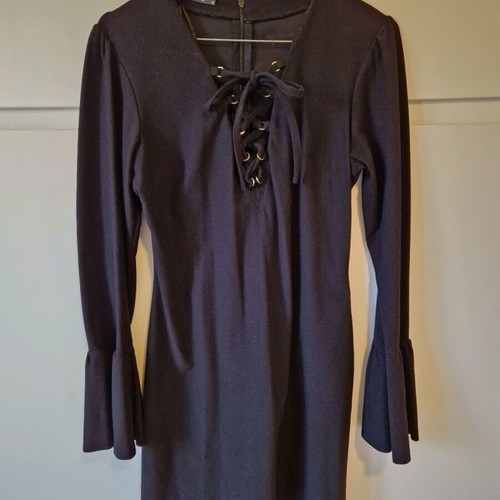 Black long-sleeve mini dress Small like new, velour fabric