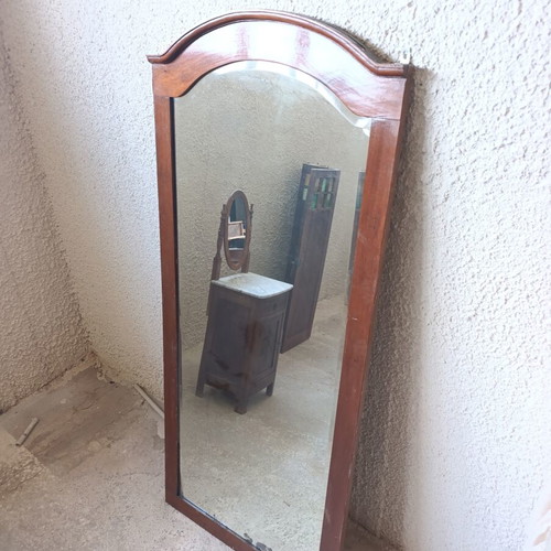 Vintage wooden floor wall mirror with arched frame used
