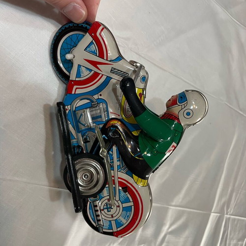 Motorcyclist old tin toy like new