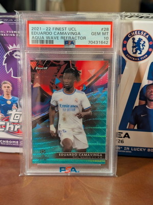 2021-22 Topps Finest UCL Eduardo Camavinga Aqua Wave Refractor PSA10 σαν καινούργιο