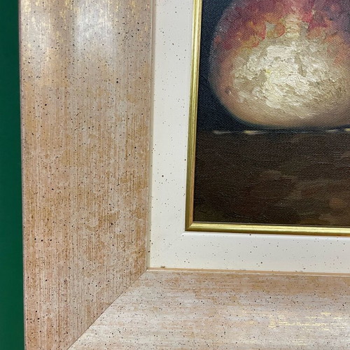 Oil painting used with wine bottle theme in frame