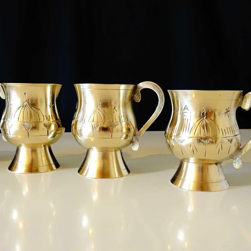 Brass Taj Mahal cups used, set of 6 pieces