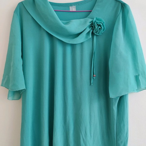 Vintage Women's Turquoise Blouse L/XL Like New With Shoulder Pads