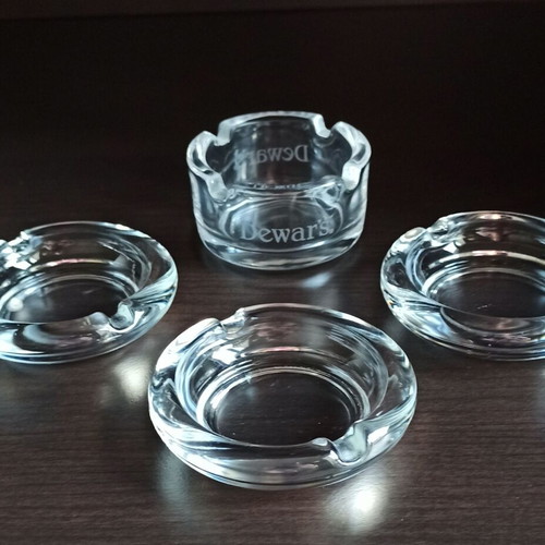Glass Ashtrays Set of 3 Plus 1 Dewar's Collectible Used