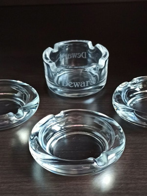 Glass Ashtrays Set of 3 Plus 1 Dewar's Collectible Used