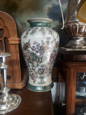 Japanese vase used, green shades, 31 cm height