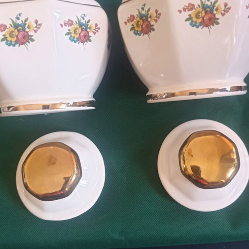 Vintage Handmade Porcelain Coffee and Sugar Canisters GG Set of 2