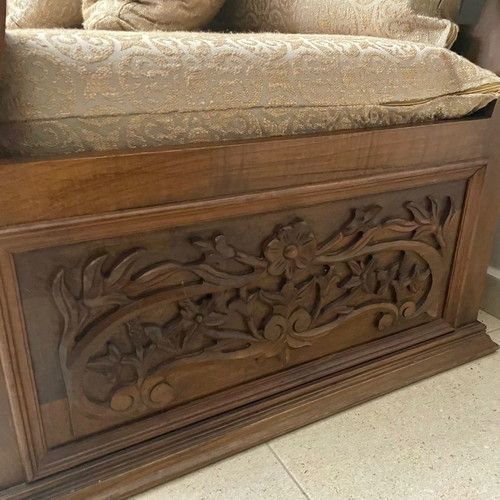 Solid Walnut Sofa Hand-Carved Like New with Storage Space