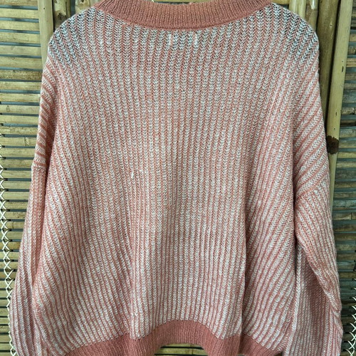Jacqueline de Yong pink and white knit sweater, size L
