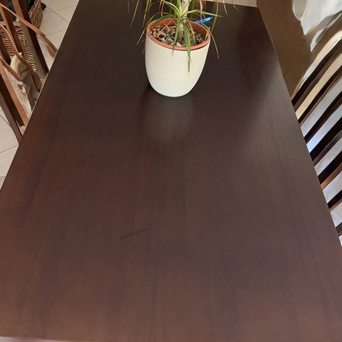 Wenge solid wood dining table with 6 chairs, light seat