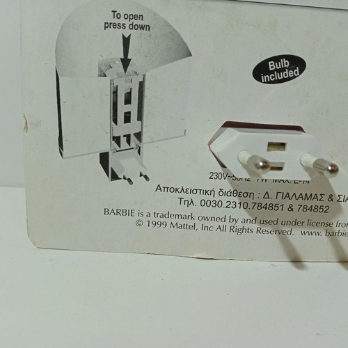 Mattel Barbie night light 1999 new European power 230V-50Hz