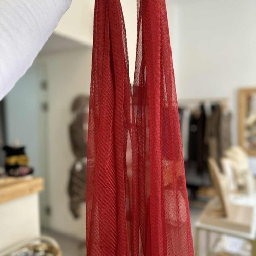 Thin semi-transparent pashmina with silver thread new in red and silver