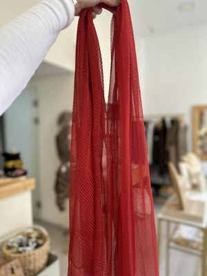 Thin semi-transparent pashmina with silver thread new in red and silver