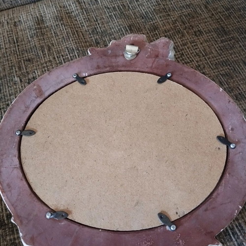 Vintage mirror with angels used, white-beige resin-like material