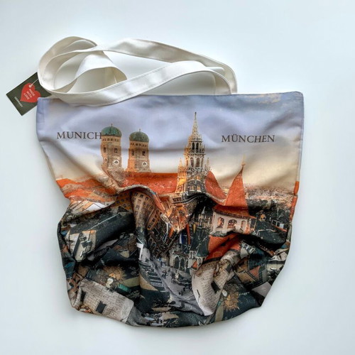 Munich Fabric Shoulder Bag with Travel Print New