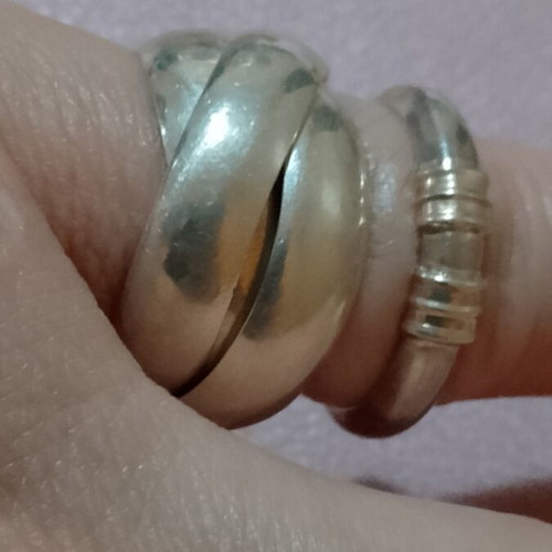 Silver 925 rings, one triple band and one with 585 gold tones