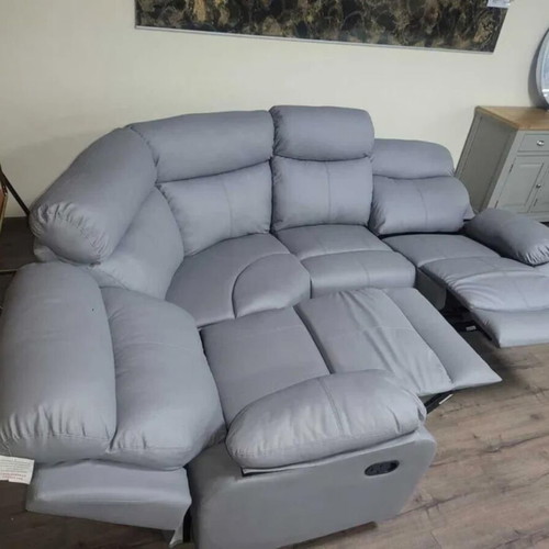 Gray leather corner sofa with manual reclining mechanism new