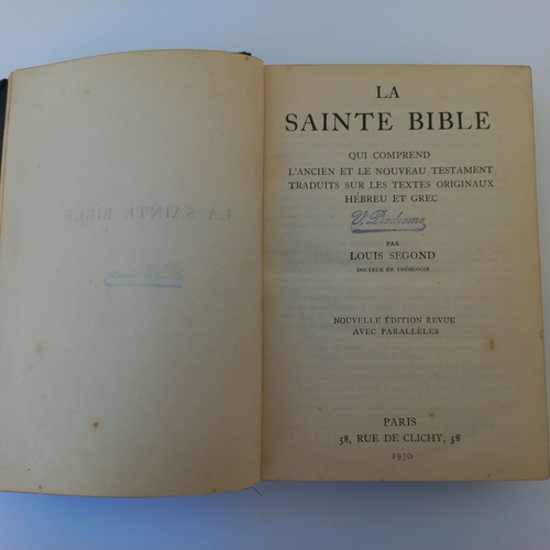 La Sainte Bible book used, French edition 1930