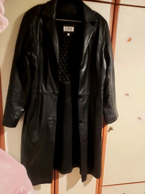 Lapel vintage leather coat used black XL