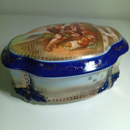 Vintage porcelain jewelry box cobalt blue and gold