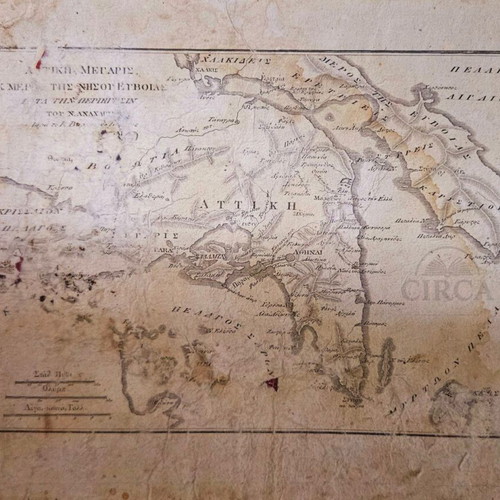 Attica and Euboea map 19th century used, Voyage of Anacharsis