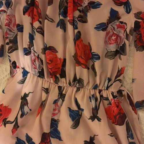 Floral Romper Off-the-Shoulder refurbished, red and pink roses