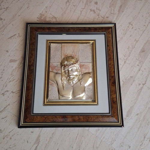 Religious icon The Crucifixion of Christ with 925 silver and gold details like new