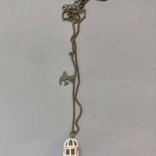 Pendant necklace cage used with bird and pearl Accessorize